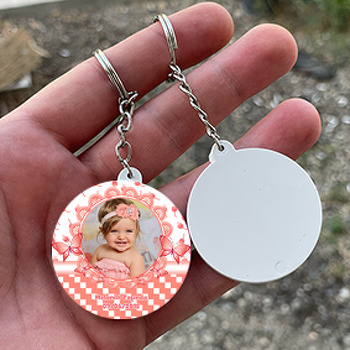  Kelebek Ve Nar Çiçeği Kırmızısı  Temalı Resimli Daire Plastik Anahtarlık