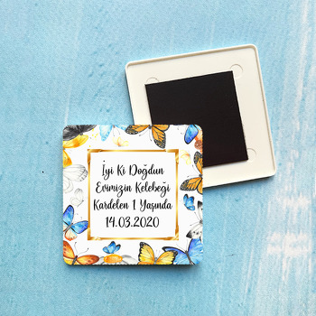 Kelebekler Temalı Plastik Kare Magnet
