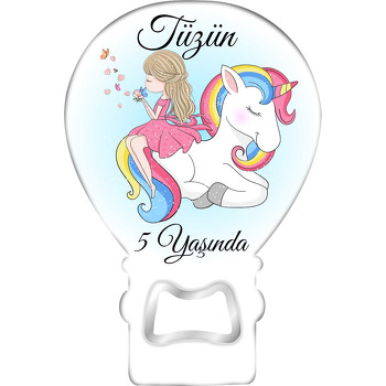 Kelebeklerli Kız ile Unicorn Temalı Balon Ahşap Magnet 