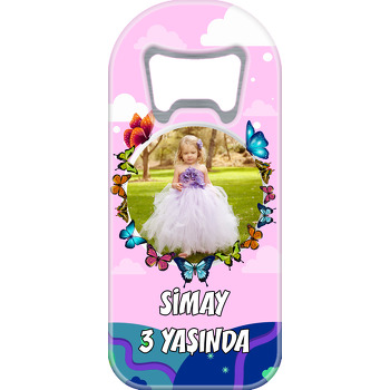 Kelebekli Gökkuşağı Çerçeveli Pembe Doğa Temalı Uzun Magnet Açacak