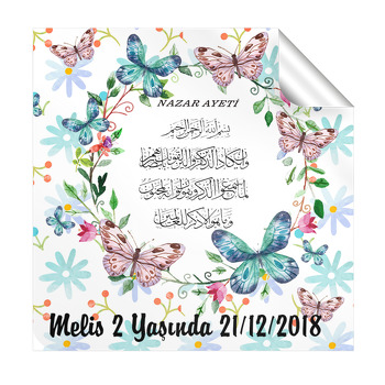 Kelebekli Nazar Ayetli Kare Etiket