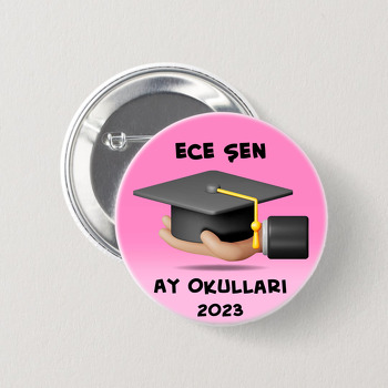 Kep ile El İkonu Pembe Fon Temalı İğneli Buton Rozet