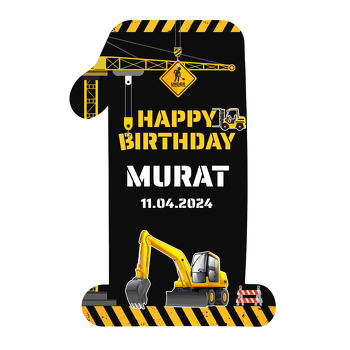 Kepçe ile Dozer İş Makineleri Temalı Doğum Günü Magnet