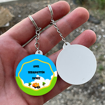 Kepçe Temalı Daire Plastik Anahtarlık 