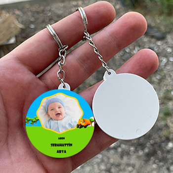 Kepçe Temalı Resimli Daire Plastik Anahtarlık