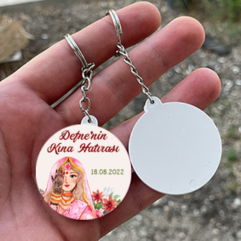 Kınalı Bindallı Gelin Temalı Daire Plastik Anahtarlık