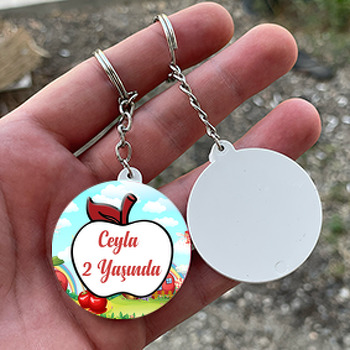 Kiraz Çerçeveli Temalı Daire Plastik Anahtarlık