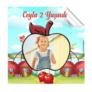 Kiraz Çerçeveli Temalı Doğum Günü  Kare Etiket