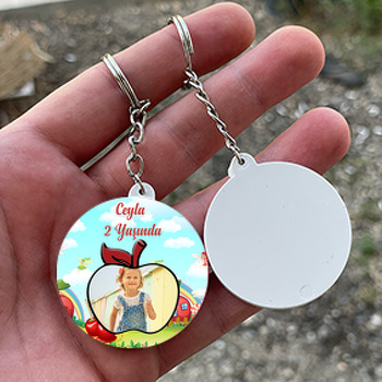 Kiraz Çerçeveli Temalı Resimli Daire Plastik Anahtarlık