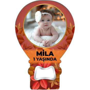 Kiremit Rengi Fonda Sonbahar Yaprakları Temalı Balon Ahşap Magnet 