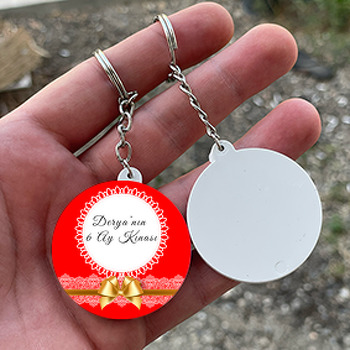 Kırmızı 6 Ay Kınası Temalı Daire Plastik Anahtarlık