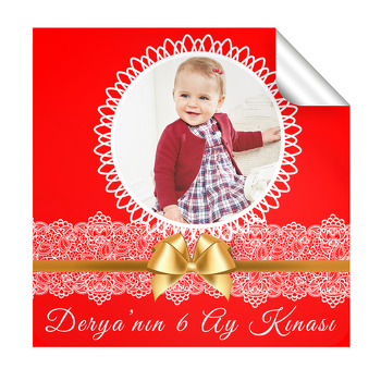 Kırmızı 6 Ay Kınası Temalı Doğum Günü  Kare Etiket