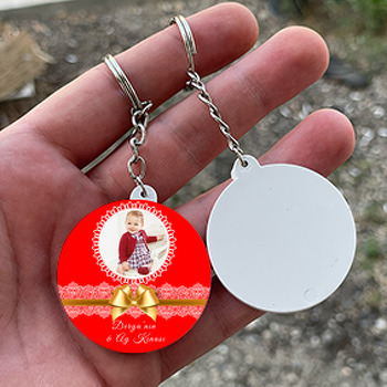 Kırmızı 6 Ay Kınası Temalı Resimli Daire Plastik Anahtarlık