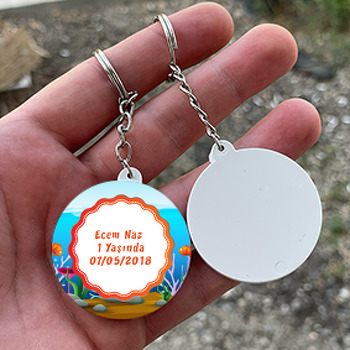 Kırmızı Balık  Temalı Daire Plastik Anahtarlık