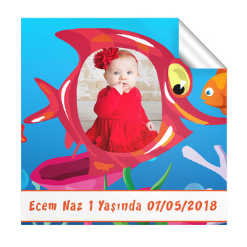 Kırmızı Balık Temalı Doğum Günü  Kare Etiket