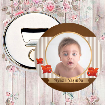 Kırmızı Balık ve Taba Rengi Fonda Gold Çerçeve Temalı Magnet Açacak