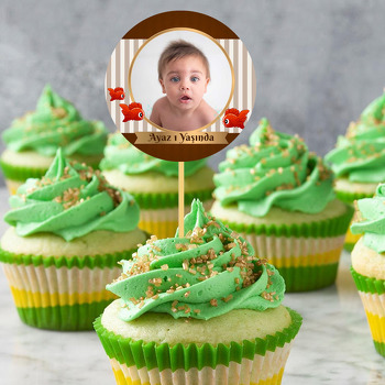 Kırmızı Balık ve Taba Rengi Fonda Gold Çerçeve Temalı Parti Kürdan Süs