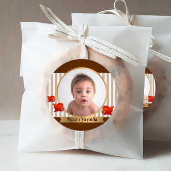 Kırmızı Balık ve Taba Rengi Fonda Gold Çerçeve Temalı Sticker