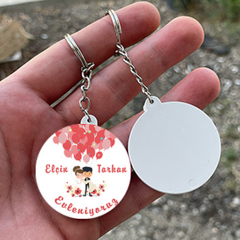 Kırmızı Balon  Temalı Daire Plastik Anahtarlık