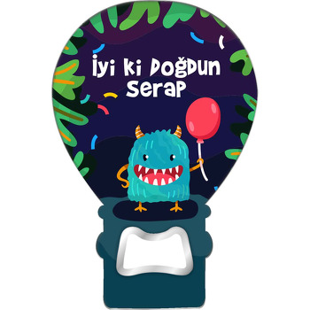 Kırmızı Balonlu Canavar Temalı Balon Ahşap Magnet 