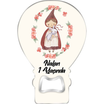 Kırmızı Başlıklı Kız Krem Fon Temalı Balon Ahşap Magnet 