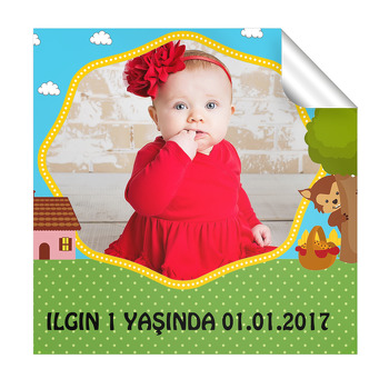 Kırmızı Başlıklı Kız Temalı Doğum Günü  Kare Etiket