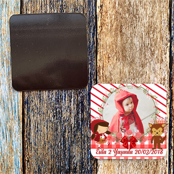 Kırmızı Başlıklı Kız ve Kurt Temalı Doğum Günü Magnet