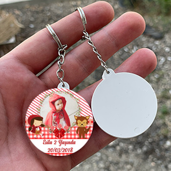 Kırmızı Başlıklı Kız ve Kurt Temalı Resimli Daire Plastik Anahtarlık