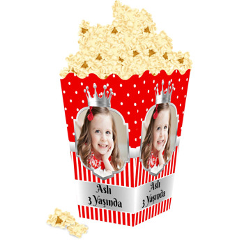 Kırmızı Beyaz Puantiye ile Gümüş Çerçeve Temalı Popcorn Kutusu