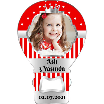 Kırmızı Beyaz Puantiye ile Gümüş Çerçeve Temalı Resimli Balon Magnet Açacak