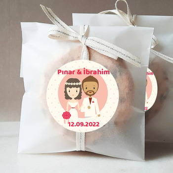 Kırmızı Buketli Gelin Damat Temalı Sticker