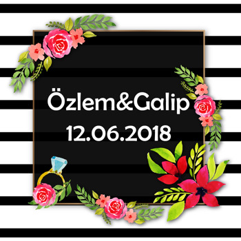 Kırmızı Çiçek Çerçeveli Söz Nişan Nikah Temalı Kare Parti Afiş