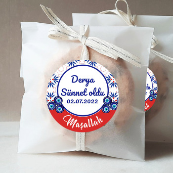 Kırmızı Çini Desende Nazar Boncuğu ile Sünnet Temalı Sticker