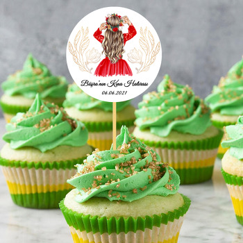 Kırmızı Elbiseli Kız ile Nişan Temalı Parti Kürdan Süs