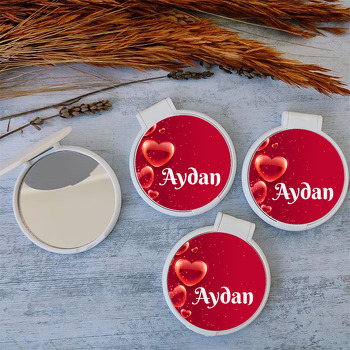 Kırmızı Fonda Şeker Kalpler Temalı Kapaklı Ayna