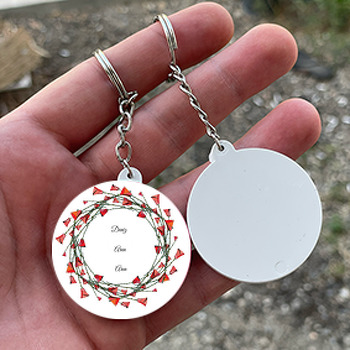 Kırmızı Gala Çiçek Temalı Söz Nişan Nikah Daire Plastik Anahtarlık