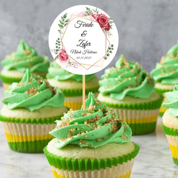 Kırmızı Güller ile Gold Geometrik Çerçeve Temalı Parti Kürdan Süs