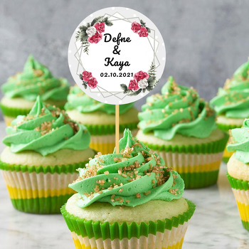 Kırmızı Güller ile Gümüş Geometrik Çerçeve Temalı Parti Kürdan Süs