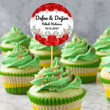 Kırmızı Güller ile Yeşil Yapraklar Temalı Parti Kürdan Süs