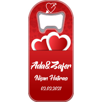 Kırmızı İkili Kalp Temalı Söz Nişan Nikah Uzun Magnet Açacak