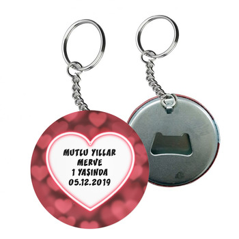 Kırmızı Kalp Temalı Arkası Açacak Anahtarlık