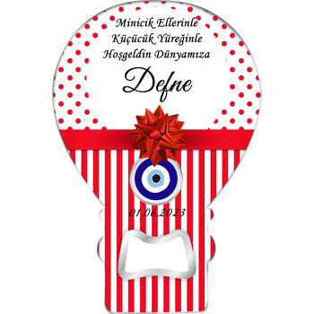 Kırmızı Kurdele Fiyonk ile Nazar Boncuğu Temalı Balon Magnet Açacak