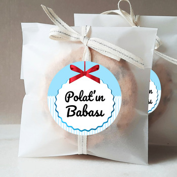 Kırmızı Kurdele ile Mavi Çizgili Fon Temalı Sticker