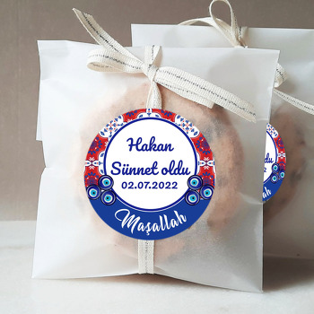 Kırmızı Mavi Çini Desende Nazar Boncuğu ile Sünnet Temalı Sticker