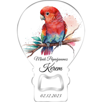 Kırmızı Mavi Papağan Temalı Balon Ahşap Magnet 