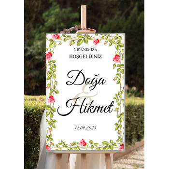 Kırmızı Minik Sarmaşık Gül Temalı Söz Nişan Nikah Dekota Karşılama Panosu