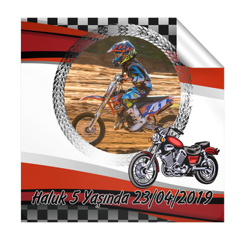 Kırmızı Motorsiklet Temalı Doğum Günü  Kare Etiket