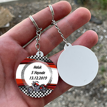 Kırmızı MotorsikletTemalı Daire Plastik Anahtarlık