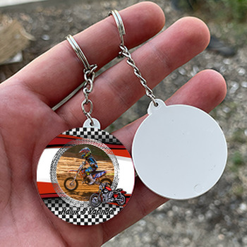 Kırmızı MotorsikletTemalı Resimli Daire Plastik Anahtarlık