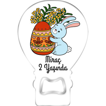 Kırmızı Paskalya Yumurtası ile Tavşan Temalı Balon Ahşap Magnet 